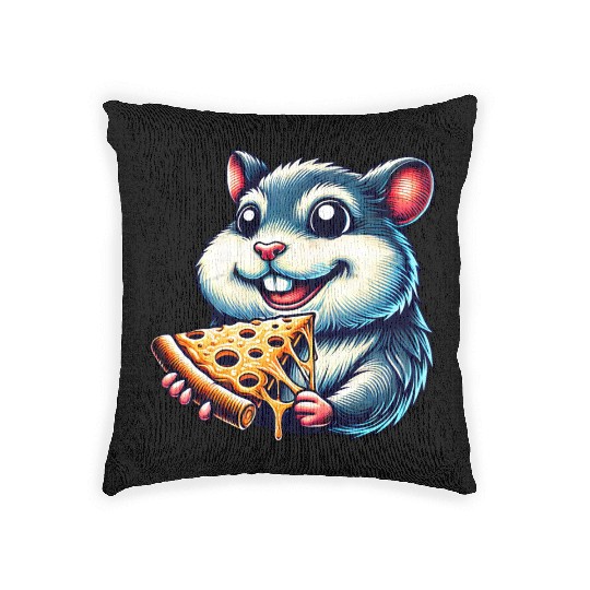 Hamster guinea pig pizza fast food lover Woven Pillows