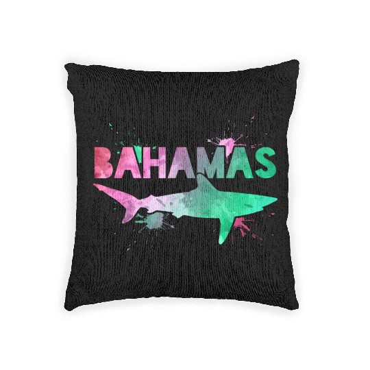 Bahamas Shark Watercolor Souvenir Woven Pillows