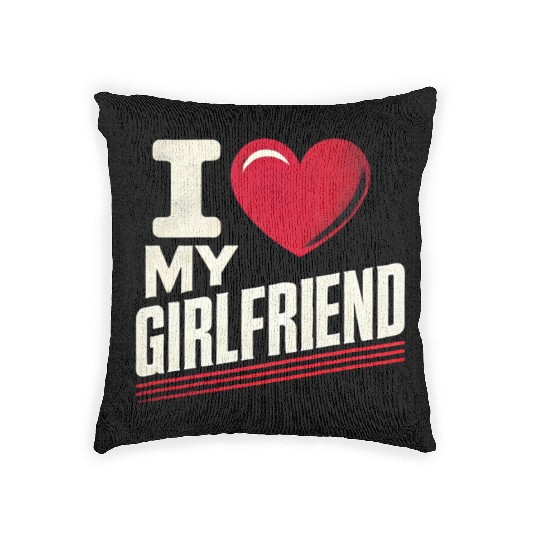 I Love My Girlfriend retro vintage Woven Pillows