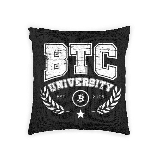 BTC University Bitcoin College vintage retro Woven Pillows