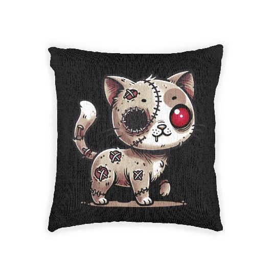 scary zombie kawaii cat for halloween fun Woven Pillows