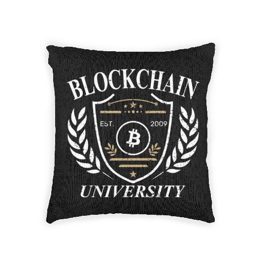 University of Blockchain Bitcoin retro vintage Woven Pillows