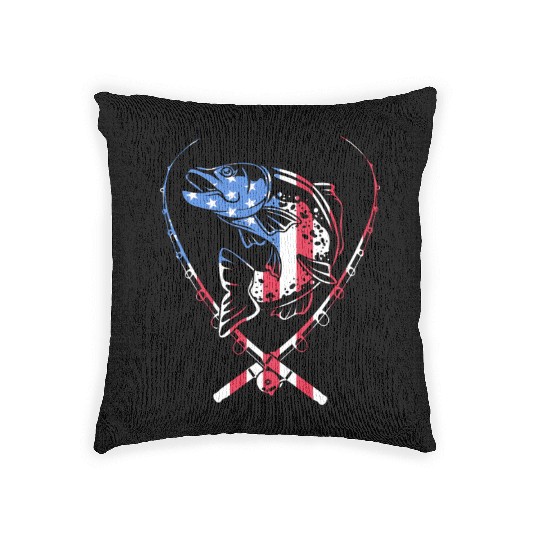 4th Of July US Flag Fishing Fisherman Trout Fish Woven Pillows