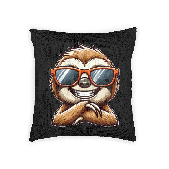 Cool sloth sunglasses summer cartoon animal Woven Pillows
