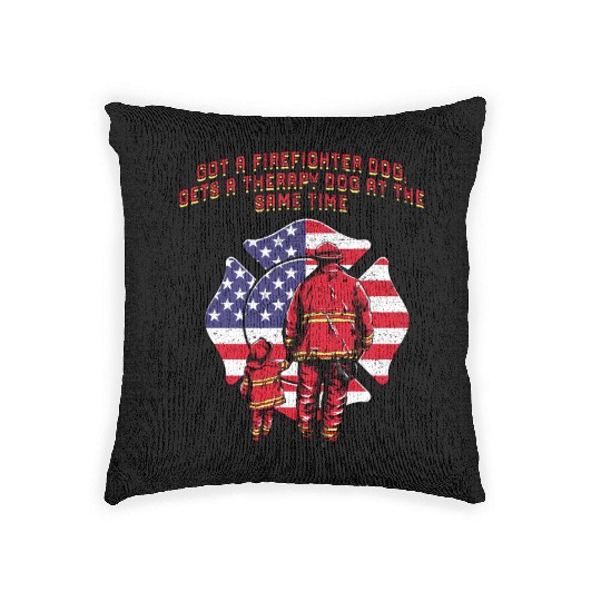 Gets a Firefighter Dog Therapy Dog Fire Department Woven Pillows