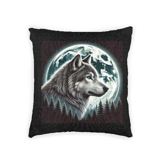 Nature Moon Alpha Cute Wolf Moon nature Woven Pillows