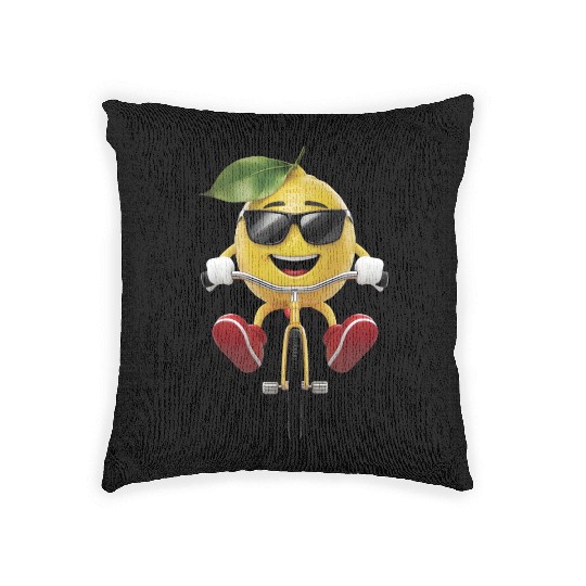 Lemon Cycling On Bike Realistic Woven Pillows