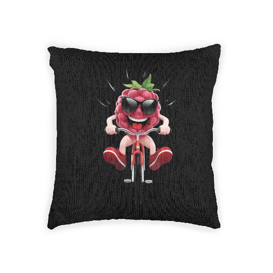 Raspberry Cycling On Bike Realistic Woven Pillows
