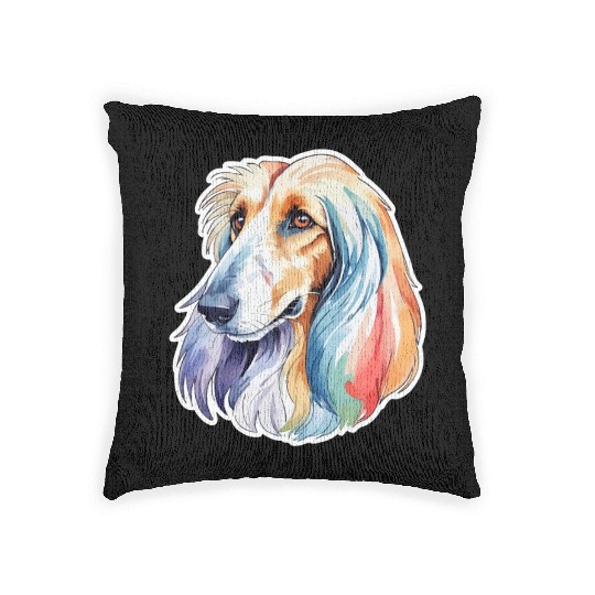 Afghan Hound Dog Watercolor Woven Pillows