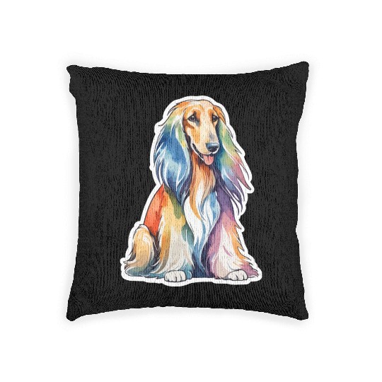 Afghan Hound Dog Watercolor Woven Pillows