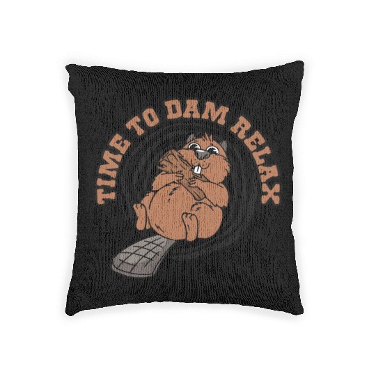 Time To Dam Relax North American Eurasian Beaver Woven Pillows