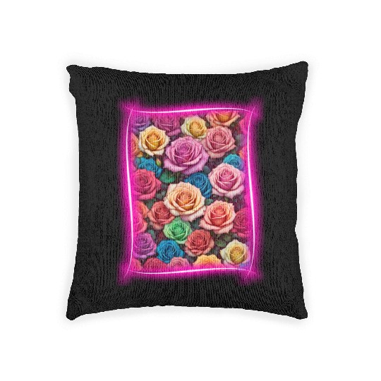 Flower design framed by neon lights Woven Pillows