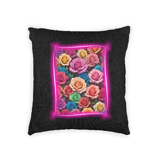 Flower design framed by neon lights Woven Pillows