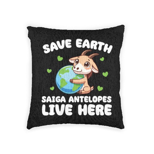 Save The Earth Saiga antelopes Live Here Earth Day Woven Pillows