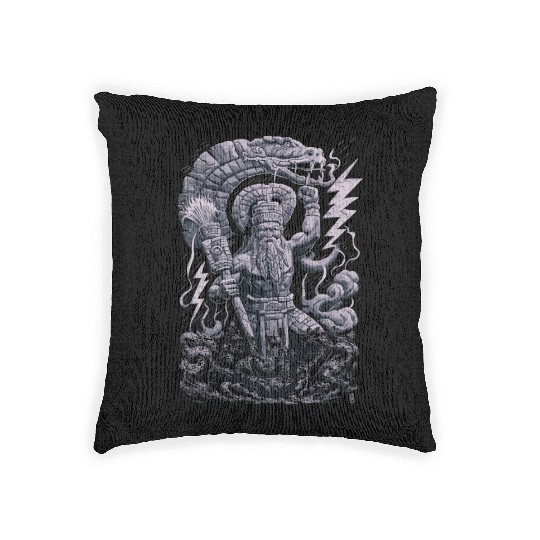 Maya God Mayan Mythology Chaac with Lightning and Woven Pillows