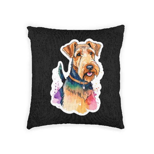 Airedale Terrier Watercolor Woven Pillows