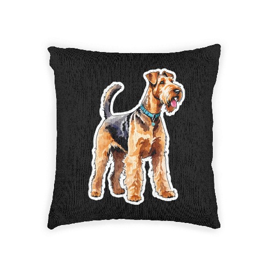 Airedale Terrier Watercolor Woven Pillows