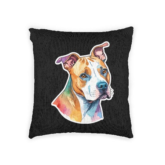 American Staffordshire Terrier Watercolor Woven Pillows