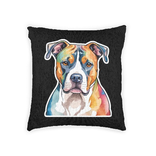 American Staffordshire Terrier Watercolor Woven Pillows