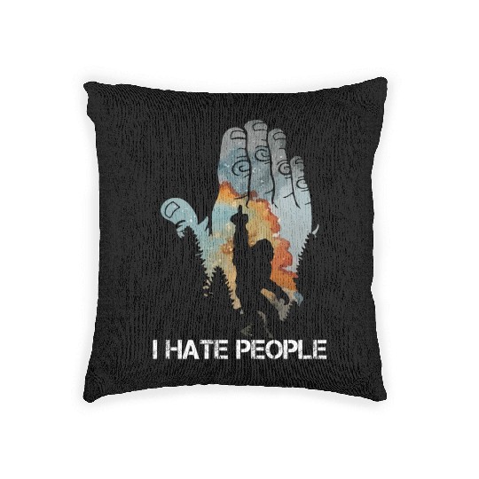 Bigfoot ! I Hate People Bigfoot Camping Watercolor Woven Pillows
