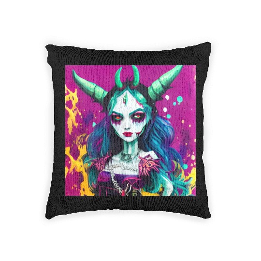 Goth Devil Demon Vampire Girl Street Pop Art Woven Pillows