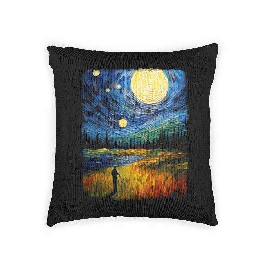 Golf Player Golfer Golfing Starry Night Painting Woven Pillows
