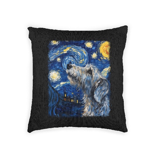 Irish Wolfhound Dog Starry Night Painting Woven Pillows