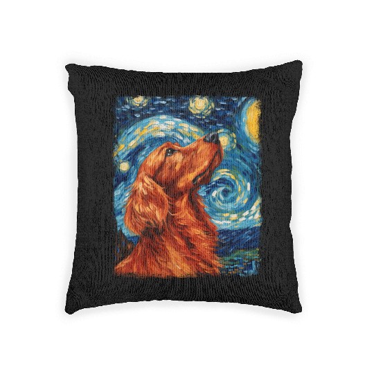 Irish Setter Dog Starry Night Painting Woven Pillows