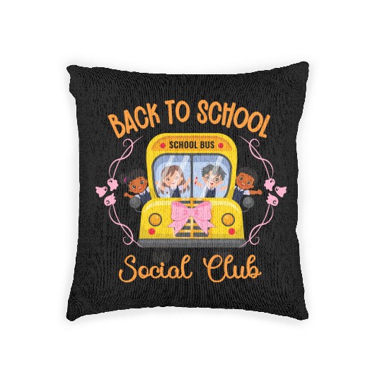 Back to school Soociial Clubb school bus Halloween Woven Pillows