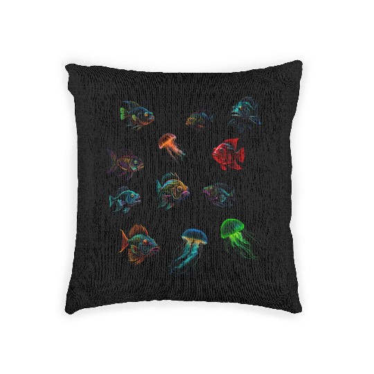 Deep Sea Fishes Bass And Jellyfish Woven Pillows