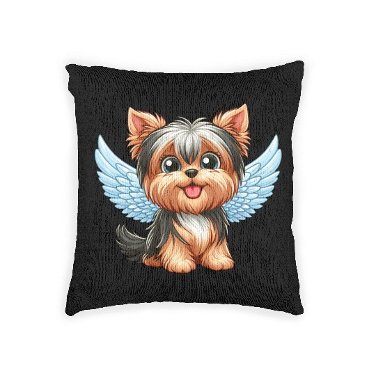 Cute Yorkshire Terrier with angel wings Woven Pillows