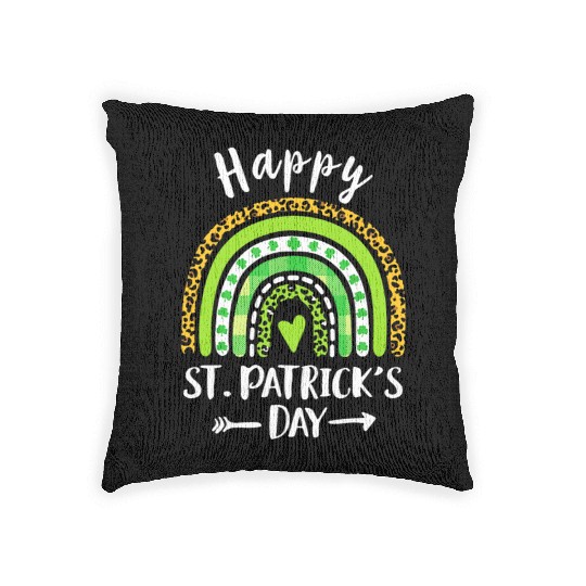 Happy St Patricks Day Rainbow Leopard Print Woven Pillows
