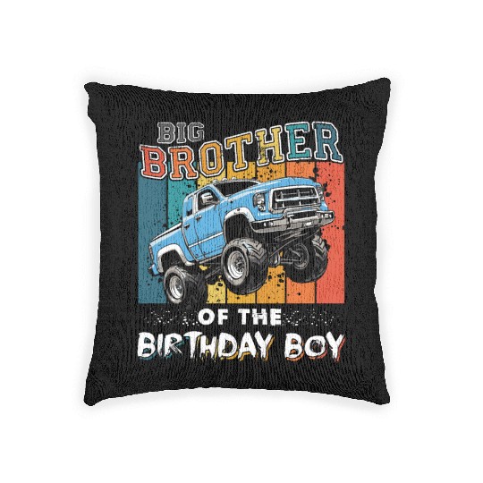 Big Brother of the Birthday Boy Monster Truck Woven Pillows