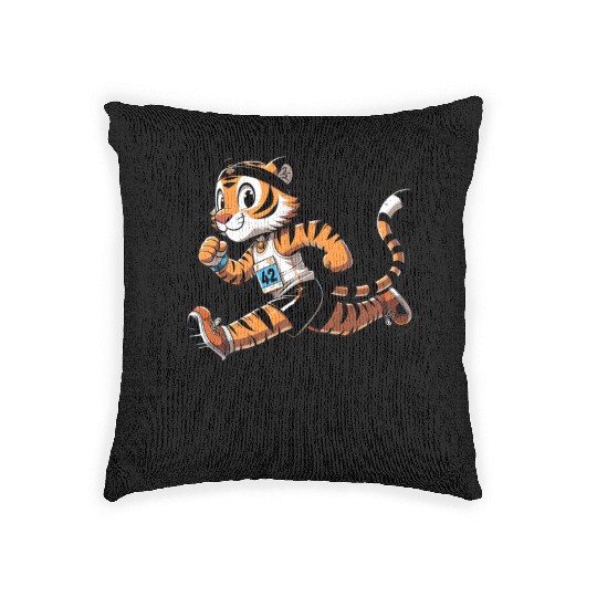 Cute Marathon Runner Tiger Woven Pillows