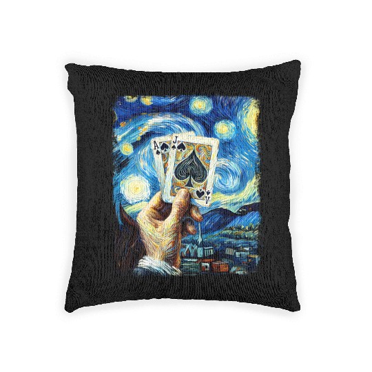 Blackjack Gambling Cards Starry Night Painting Woven Pillows