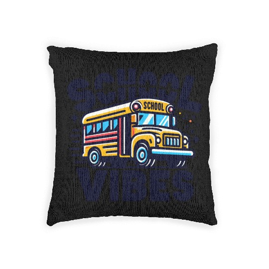 School Vibes Vector Illustration for school bus Woven Pillows