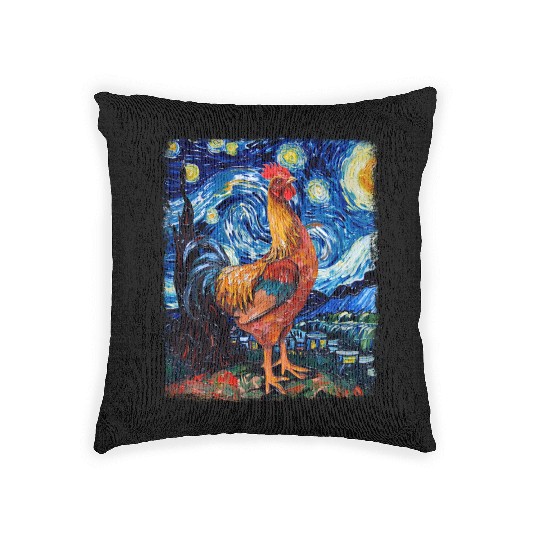 Chicken Farm Farmer Farming Starry Night Painting Woven Pillows