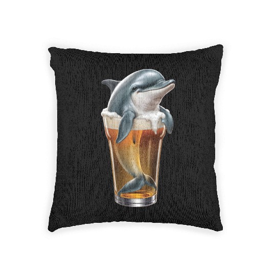 Dolphin Drinking Beer Realistic Woven Pillows