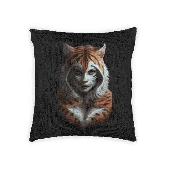 Fierce Jungle Tiger Spirit Fantasy Artwork Woven Pillows