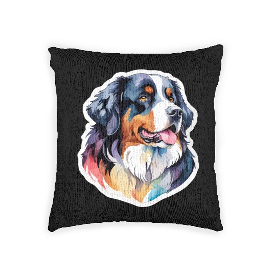 Bernese Mountain Dog Watercolor Woven Pillows
