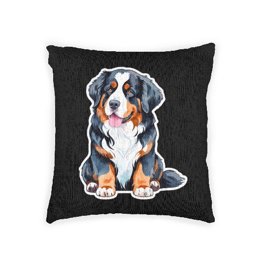 Bernese Mountain Dog Watercolor Woven Pillows
