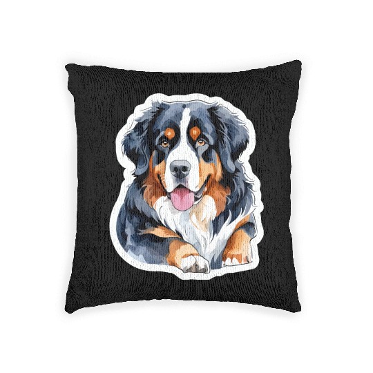 Bernese Mountain Dog Watercolor Woven Pillows
