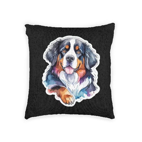 Bernese Mountain Dog Watercolor Woven Pillows