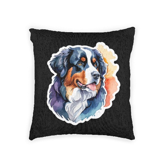 Bernese Mountain Dog Watercolor Woven Pillows
