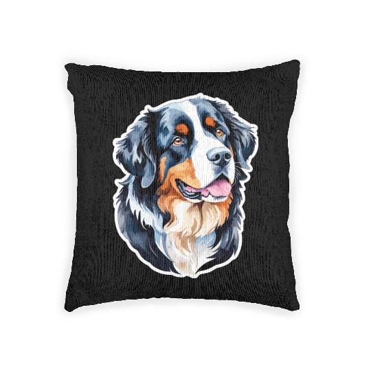 Bernese Mountain Dog Watercolor Woven Pillows
