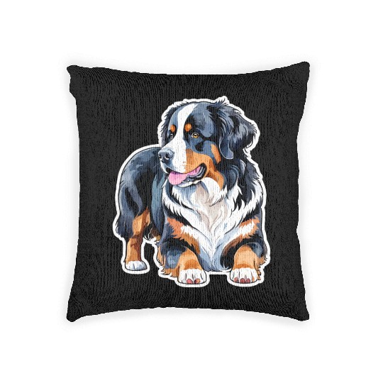 Bernese Mountain Dog Watercolor Woven Pillows