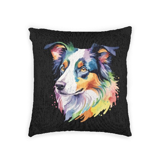 Border Collie Watercolor Woven Pillows