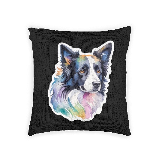 Border Collie Watercolor Woven Pillows