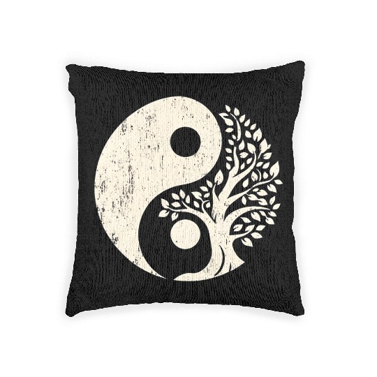 Nature's Balance: Yin Yang Tree of Life Woven Pillows
