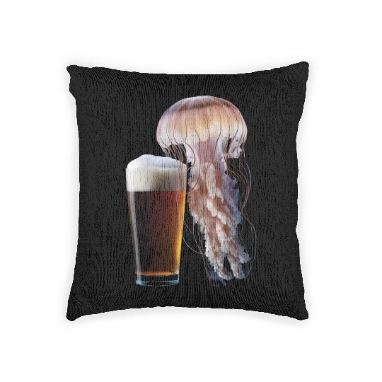 Jellyfish Drinking Beer Realistic Woven Pillows